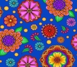 Carnivale Large Multi Flowers on Royal Fabric Quilting & Patchwork