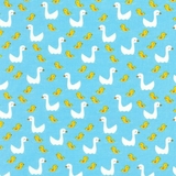 Farm Ducks & Ducklings on Water Blue Fabric