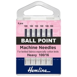 Hemline Sewing Machine Needles: Ball Point: Medium 100/16: 6 Pieces