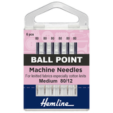 Hemline Sewing Machine Needles: Ball Point: Medium 80/12: 6 Pieces
