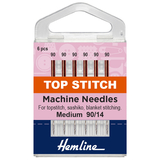 Hemline Sewing Machine Needles: Top-Stitch: 90/14: 6 Pieces