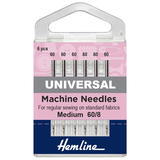 Hemline Sewing Machine Needles: Universal: Extra Fine - Size 60/8: 6 Pieces