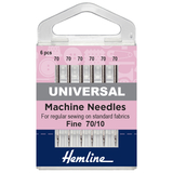 Hemline Sewing Machine Needles: Universal: Fine 70/10: 6 Pieces