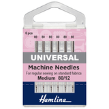 Hemline Sewing Machine Needles: Universal: Medium 80/12: 6 Pieces