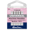 Hemline Sewing Machine Needles: Universal: Titanium: 4 Pieces 