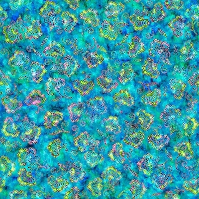 Kashmir Small Floral on Turquoise Fabric