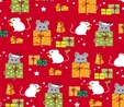 Meowy Christmas Multi Mice & Gifts on Red Fabric Quilting & Patchwork
