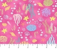 Mermaid Wishes Sea Creatures on Pink Fabric  2