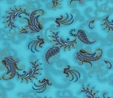 Metallic Tossed Paisley Feathers on Turquoise Fabric Quilting & Patchwork