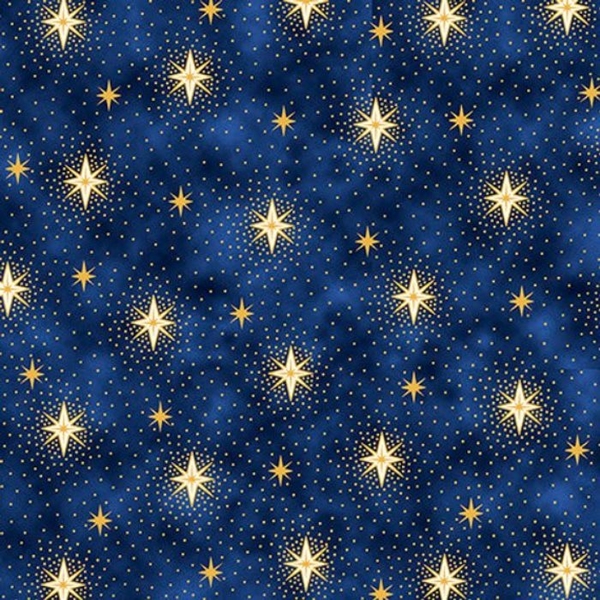 Miracle in Bethlehem Sparkling Stars on Navy Fabric 1 Metre