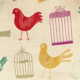 Multi Birds & Cage on Beige Fabric For Craft & Bag Making