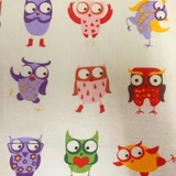 Multi Cartoon Owls on Beige Fabric For Craft & Bag Making