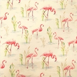 Pink Flamingos on Beige Fabric For Craft & Bag Making