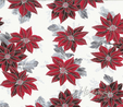 Red Floral & Metallic Silver Frost Winter Blossom Fabric Quilting & Patchwork