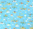 Safari in The Sky Animals In Planes on Blue Fabric Crafting