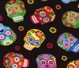 Sugar Skulls on Black Fabric 