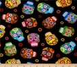 Sugar Skulls on Black Fabric  3