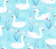 Swans on The Lake Turquoise Fabric Quilting & Patchwork